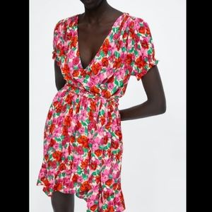 Zara floral wrapped dress
